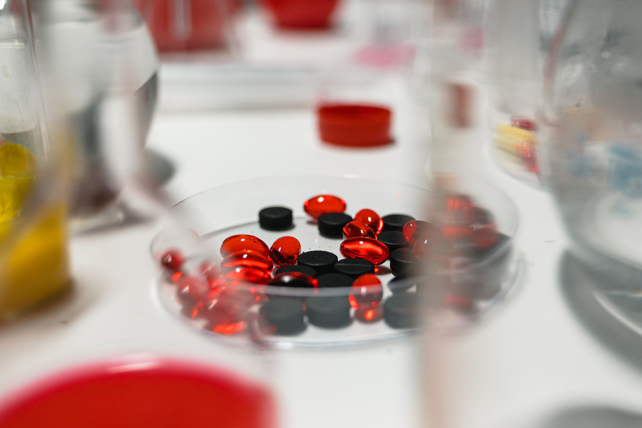 Pharmaceutical tablets and capsules under laboratory evaluation