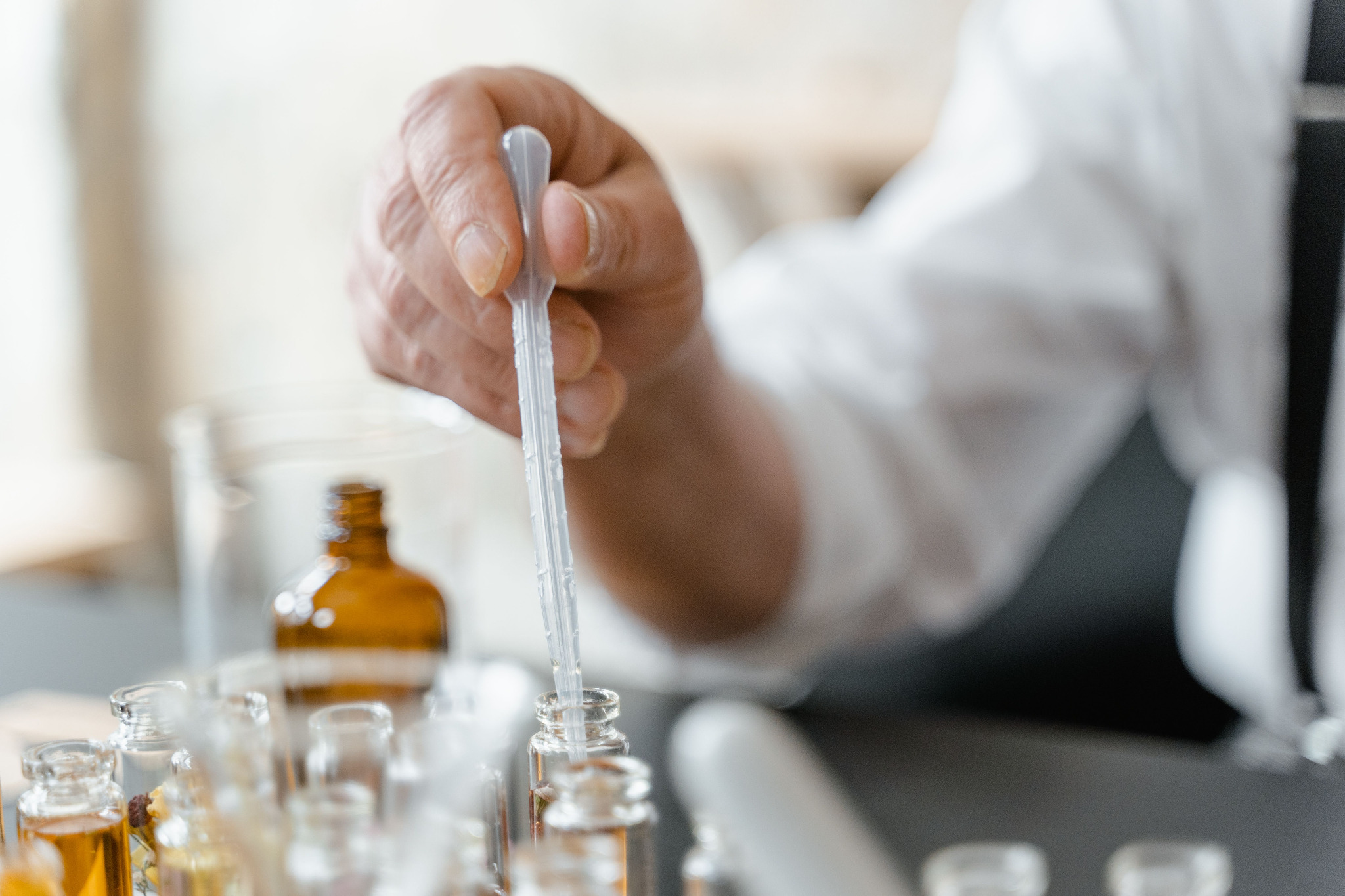 Laboratory pipette used during personal care formulation work
