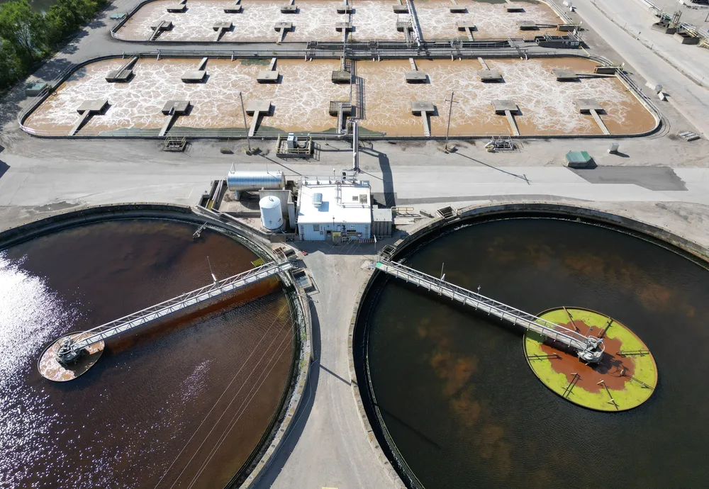 Industrial water treatment facility viewed from above